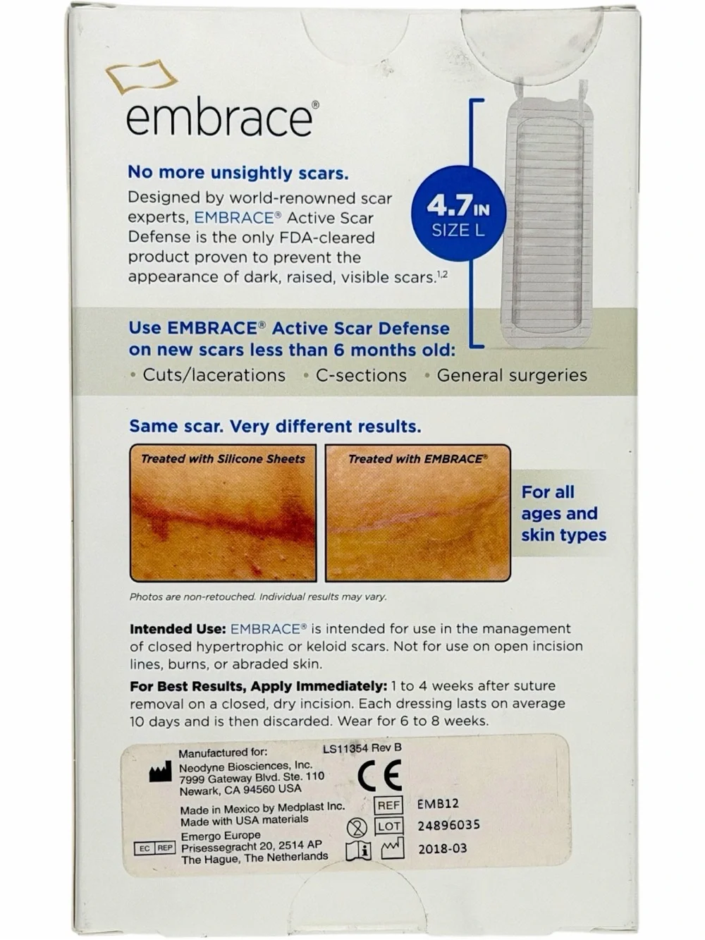 Embrace Active Scar Defense 2 Boxes Sheets + 2 Bonus Sheets New - LARGE